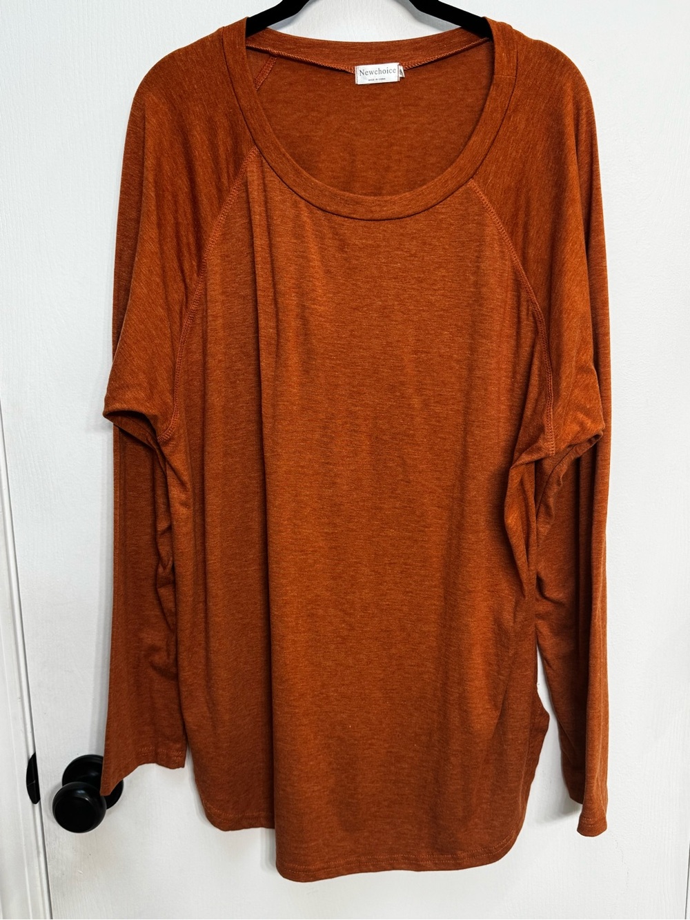Women's Long-Sleeve Scoop Neck Top in Rust Orange